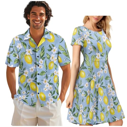 Image of AFPANQZ Couple Matching Outfit Casual Men's Button Down Shirt or Short Sleeve Summer Sundresses Dresses for Women 2026