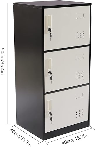 Miniatura 3 de DYRABREST Armario de almacenamiento de oficina de metal de 3 puertas, estilo industrial, armario de almacenamiento para el hogar, armarios con