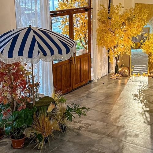 Sombrilla de jardín a rayas de 200 cm con flecos e impermeable 5