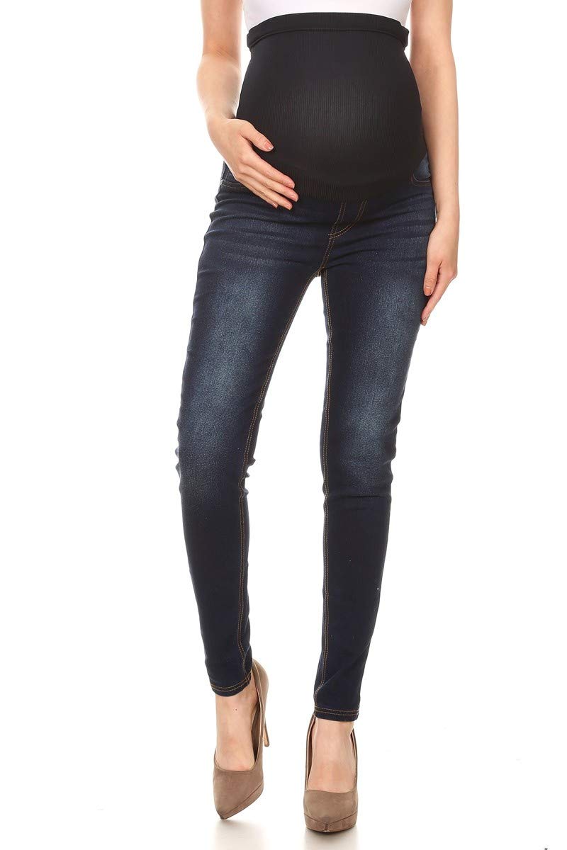 JviniWomen's Maternity Jeans Jeggings Full-Panel Pull-On Ripped Distressed Stretchy Skinny Denim Pant