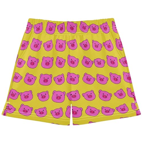Girls Lounge Shorts Cute Pig Faces Yellow Pink Comfy Animal Print Youth Pajama Sleepwear Summer Clothes, X-Small