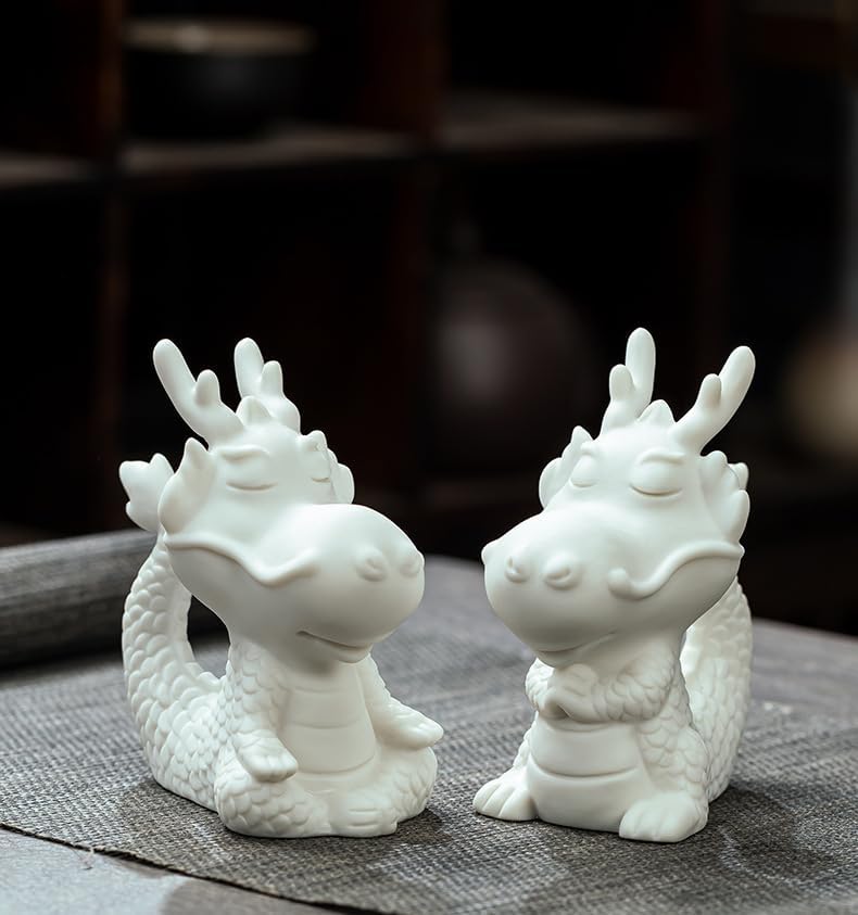Miniatura 5 de Hecho a mano de té mascota dragón divertido lindo estatua de cerámica blanca Kung Fu bandeja de té decoración regalo para amantes del té, escritorio