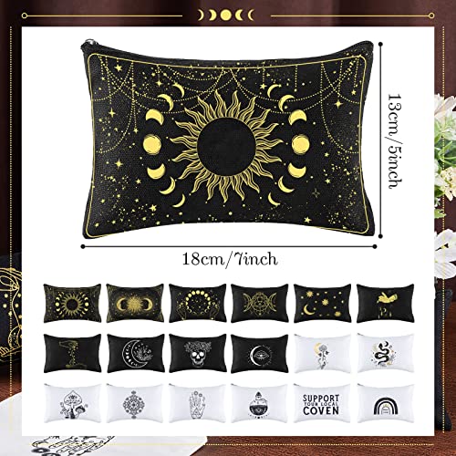 18 Pieces Moon Witch Zipper Pouch Bag Tarot Cards Phase Bag Witch Purse Gothic Aesthetic Canvas Makeup Bags Witchy Crystals Toiletry Bags Witchcraft Snake Cosmetic Bags for Women Girls2