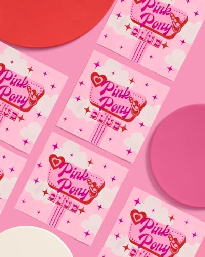 xo, Fetti Pink Pony Club Napkins - 3-ply, 25 pcs | Bachelorette Cocktail Napkins, Dinner Party Setting, Birthday Decoration, Cute Tablescape