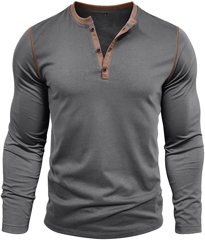 Mens Henley Shirts Long Sleeve Casual Button T-Shirt Classic Basic Cotton Lightweight Stylish Pullover Tees - Image 2