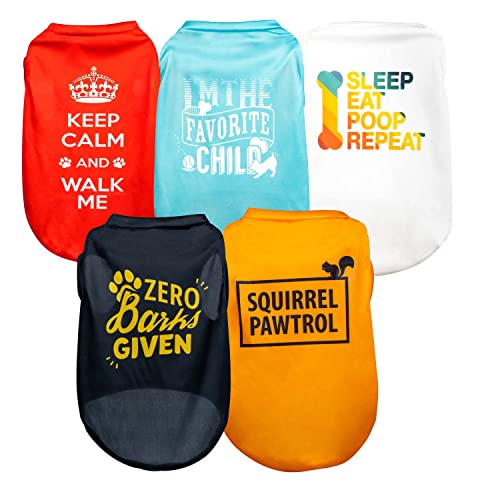 Downtown Pet Supply - Sleeveless Dog Shirts with Fun Slogans - Colorful Dog Clothing - Easy to Put On - Large, Medium or Small Dog Clothes - Dog Shirts for Small Dogs Boy and Girl - 5 Pack