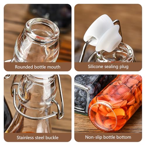 Miniatura 4 de Paquete De 2 Botellas De Vidrio Con Tapa Abatible, Botellas De Tapa Abatible Seguras A Presión, Botella De Cerveza Con Tapa Abatible Para Fermentación, Vinagre Redonda, 1000 Ml