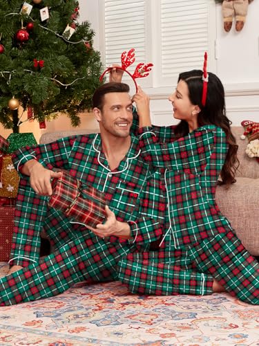 YOPUGEE Christmas Matching Pajamas Set Couples, Green & Red Plaid-S — view 6