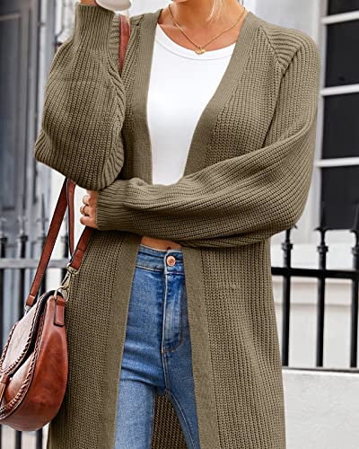 Image of Newffr Women's Open Front Maxi Long Knitted Cardigan Solid Casual Loose Cable Sweater Coat Outwear Olive Green X-Large