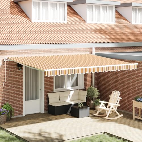 IKAYAA Toldo Motorizado 4.5 x 3 m, Toldo Electrico Exterior, Toldo Articulado Eléctrico con Mando a Distancia, Toldo Brazo Extensible para Terraza, Jardín, Amarillo/Gris/Blanco