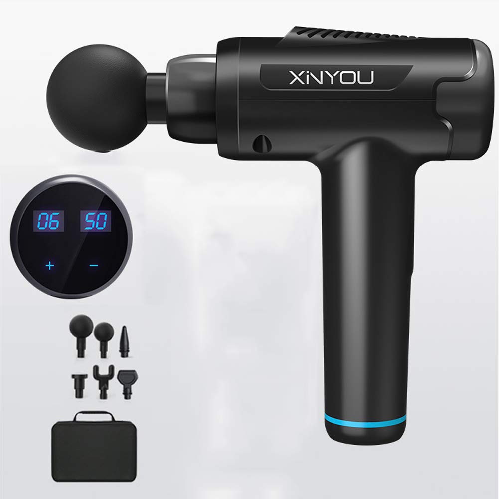 Pistola per Massaggi, Massaggiatore Muscolare per Tessuti Profondi Palmare, 45DB 2550mAh Pistola A Fascia Regolabile A 30 velocità con 6 Teste di Massaggio, Riduzione Intelligente del Rumore