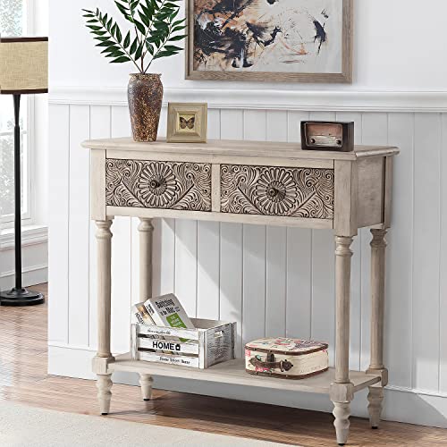 COSIEST Console Table with 2 Drawers, MDF Narrow Entryway Table with Storage Shelf, Wood Accent Sofa Table for Living Room, Entrance, Hallway, Couch, Light Grey - Image 6
