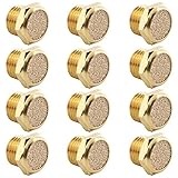 Jiozermi 12 Pcs Pneumatic Sintered, Brass Air Pneumatic Muffler Silencer, Pneumatic Exhaust Muffler, 1/4 NPT Male Air Silencer Fitting