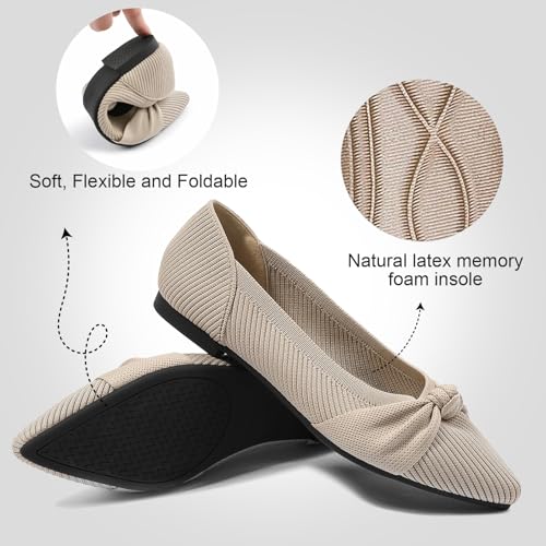 Image of TINGRISE Women's Flats Shoes Comfortable Dressy Pointed Toe Knit Washable Ballet Flat