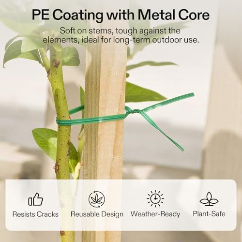 Image of VIVOSUN Twist Ties, 164 ft (50m) PE-Coated Green Plant Ties with Cutter, Reusable & Flexible Tomate Ties for Plant Support, Indoor Outdoor Gardening, Cable Management, Home Office Organization