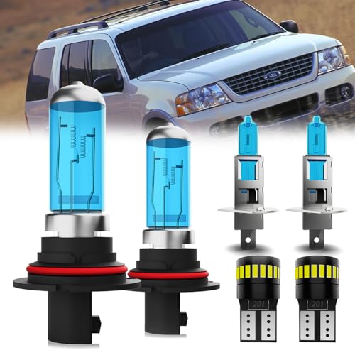 Image of Headlight Bulbs License Plate Lights Fit For Ford Explorer 1999-2001, 9007 High Low Beam + H1 Fog Lights Halogen Light Bulb + License Plate Lights, Pack of 6