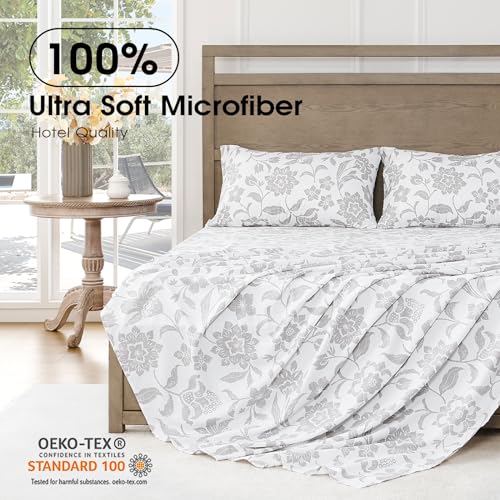 Image of FreshCulture Floral Bed Sheets - Ultra Soft Queen Sheet Set - Brushed Microfiber Floral Sheets - Deep Pockets up to 16 inch - Easy Care - Hotel Luxury 4 Piece Flower Printed Sheets Queen, Clay Garden