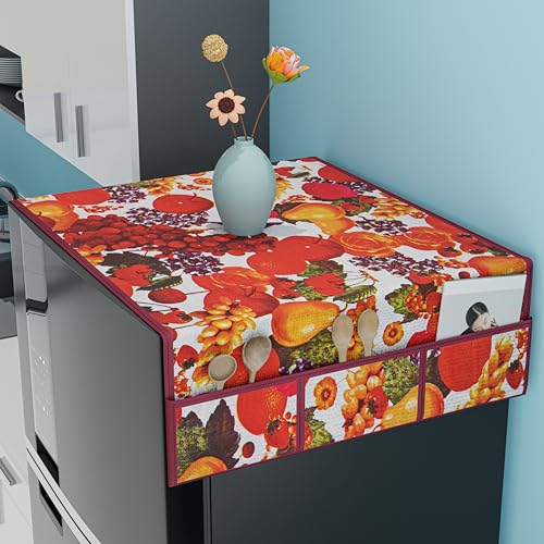 Image of Kuber Industries PVC Fridge Organizer Set, (Fridge Mat, 2 pcs Refrigerator Handle & 1 Refrigerator Top Cover) | Top & Handle Cover and Mat | Print - Fruit