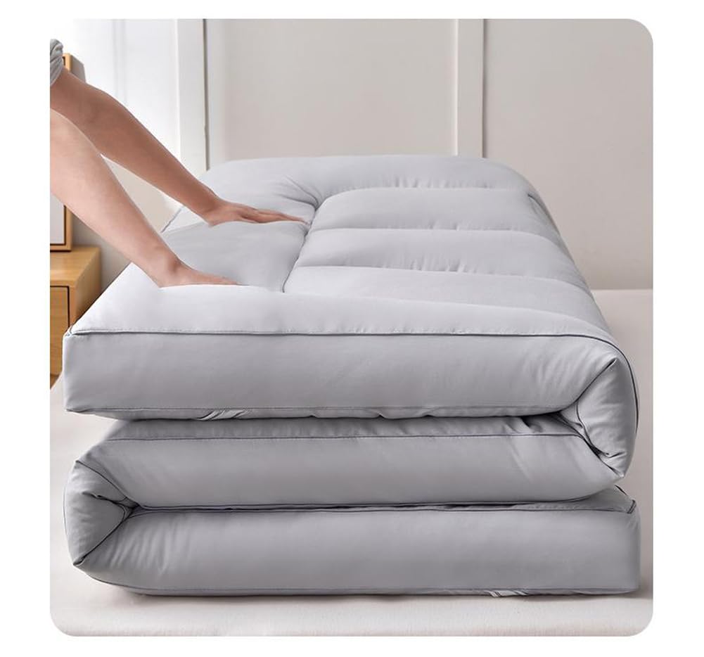 Cubrecolchón individual / individual / Queen / King Size / 8 cm de grosor para el dolor de espalda, colchón japonés súper suave para futón japonés cama de invitados (blanco, 200 x 220 cm)