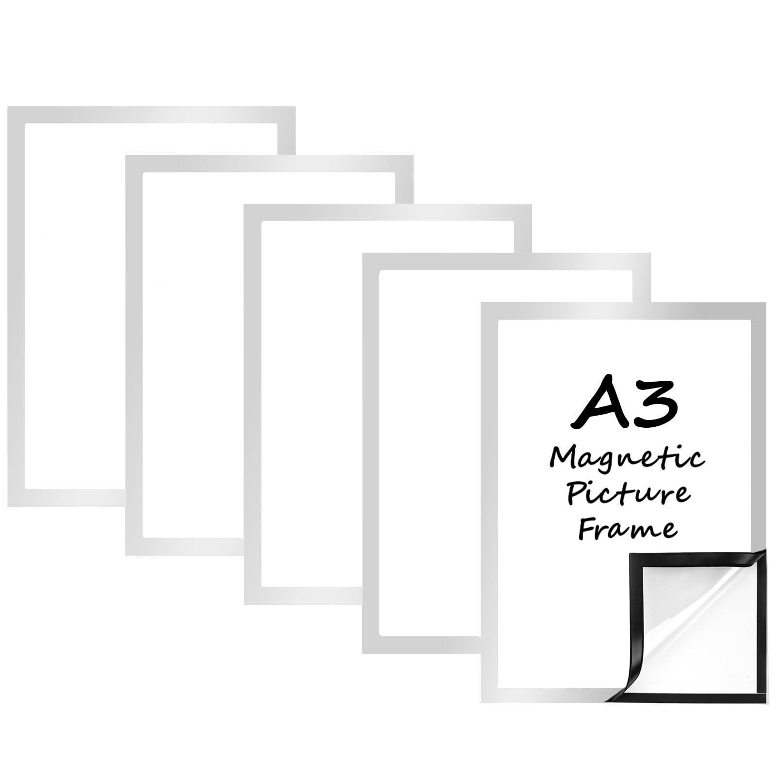 5 Pcs A3 Magnetic Picture Frames, Self-Adhesive Magnetic Diamond Painting Frame, Waterproof, Transparent Magnetic for Notes, Certificates, Posters, Documents, Displays