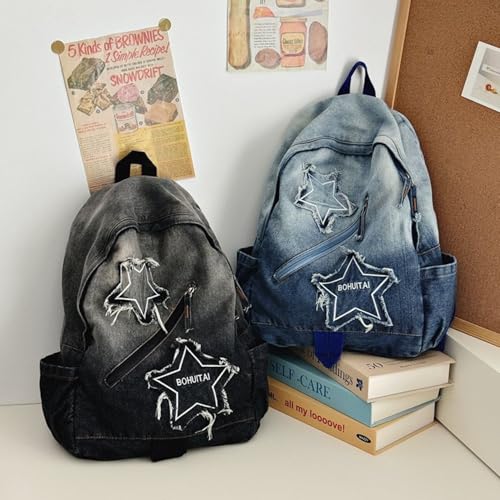 Y2k Star Backpack Grunge Goth Denim Bookbag Punk Emo Backpack