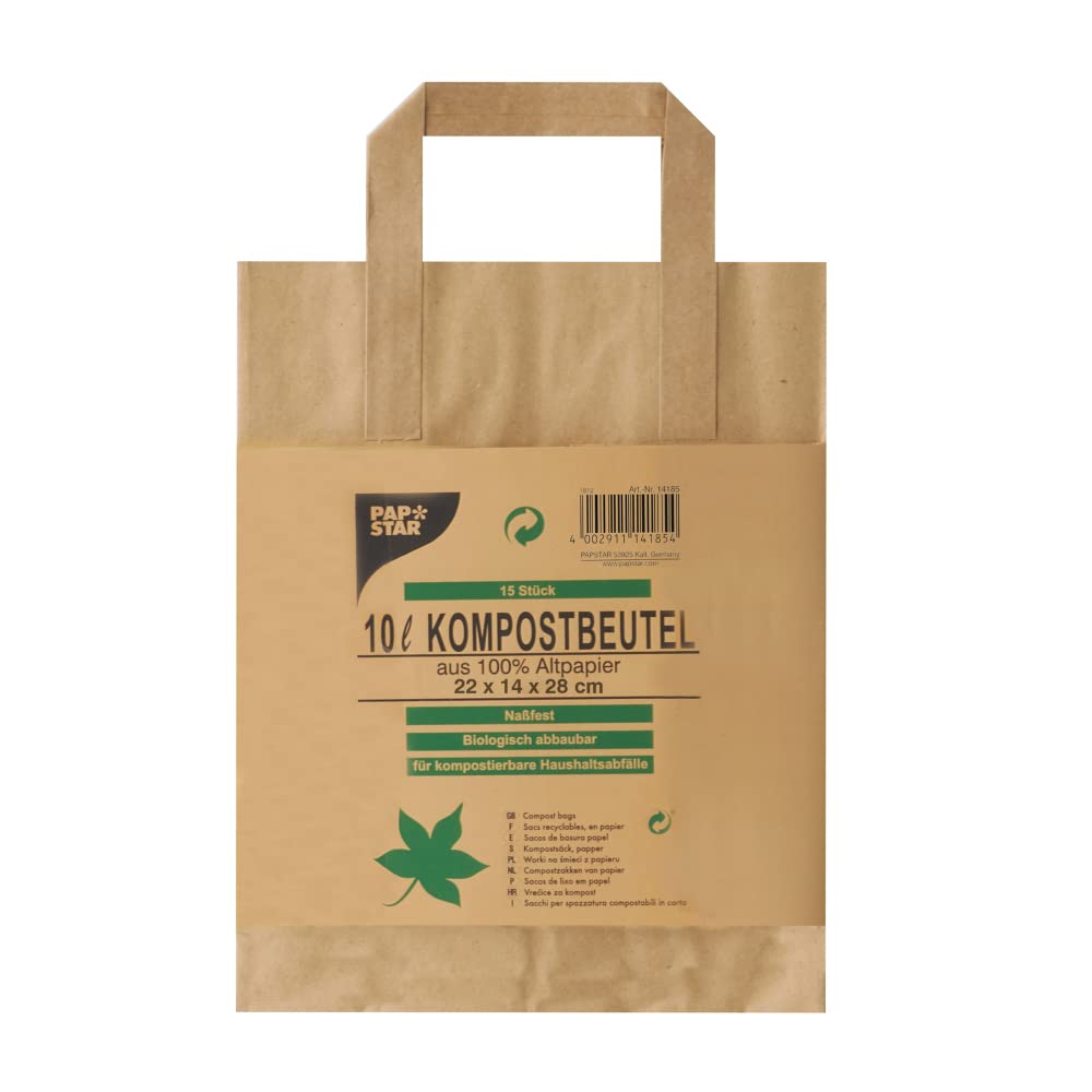 PAPSTAR Compost Bags, Kraft Paper, Brown, 28 x 22 x 28 cm, 15 Units, 1 count (Pack of 15)