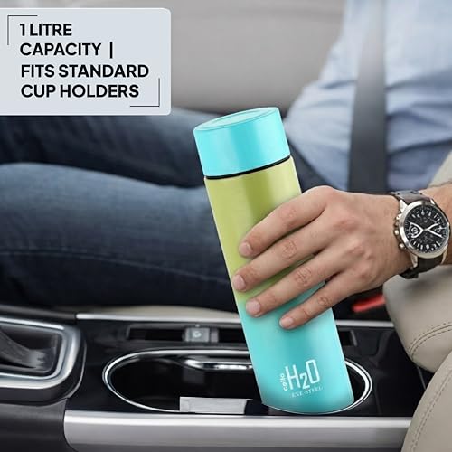 Image of CELLO H2O Luma Stainless Steel Water Bottle For Office Use 1000ml, Green Blue | Single Wall Freezer & Fridge Safe, Lightweight & Stylish Leakproof Rustproof Steel Water Bottle For School Kids & Travel