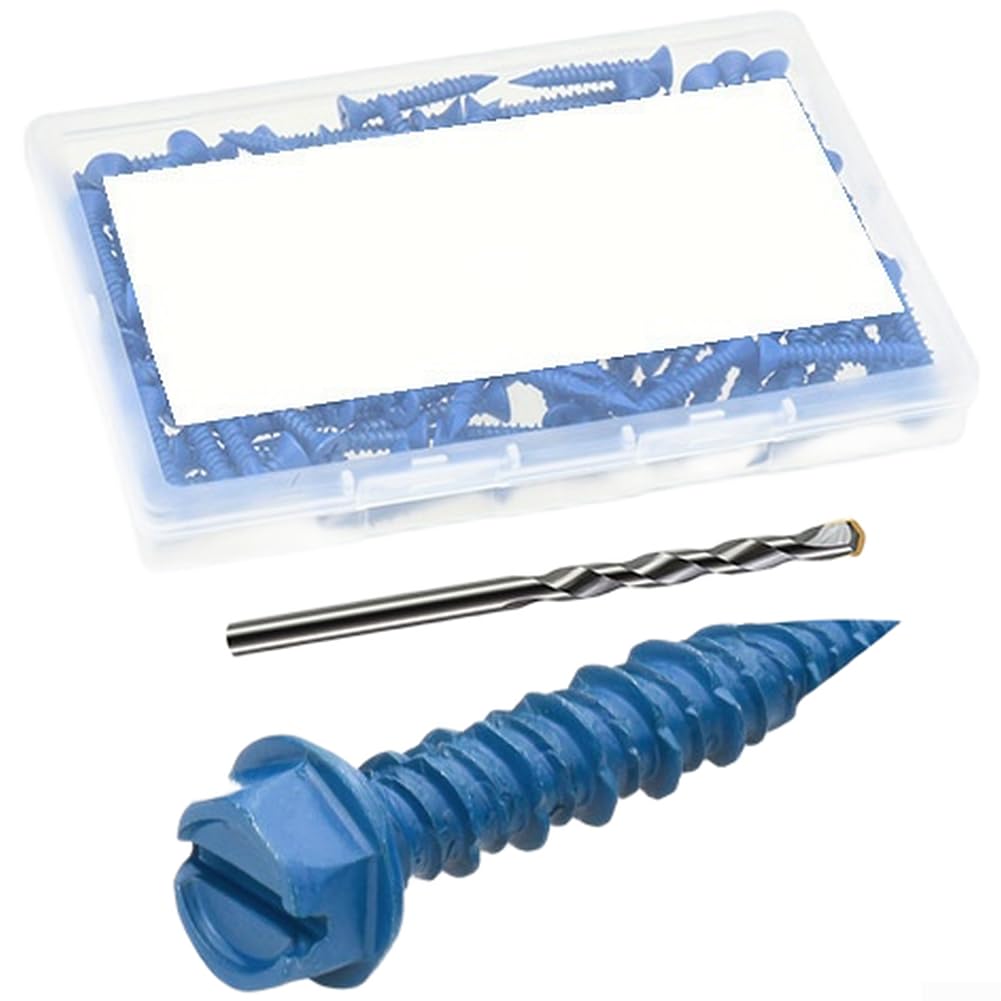 Blue Hex Head Concrete Screws Masonry Brick Cement Gypsum with Drill Bit Socket Carbon Steel Anchor Bolt Fastener Kit(80pcs)
