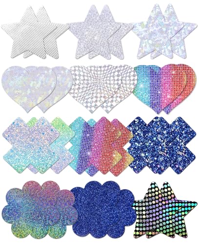 Image of Glitters Pasties Rave Pack Nipple Covers Stickers Disposable Sticky Breast Petals Bra Set for Women Rave Outfit Party