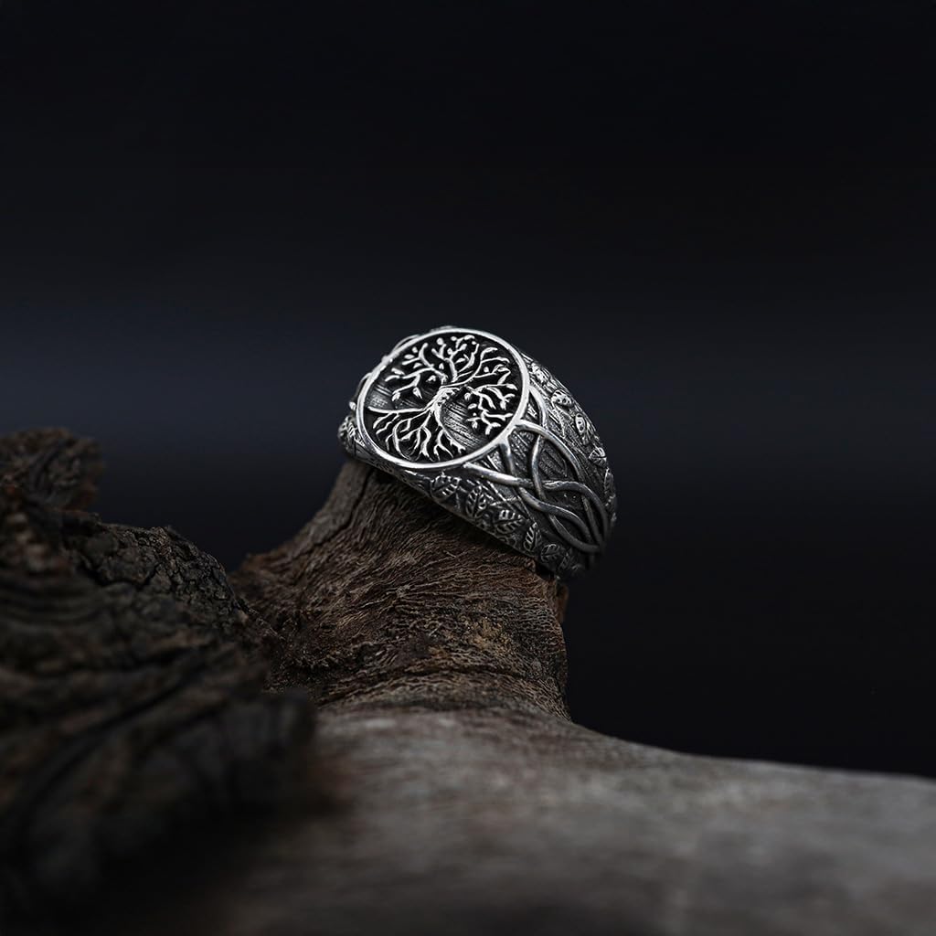 David Black Solid 925 Sterling Silver Tree of Life Ring – Unisex Men Ring & Women Ring – Gift for Him & Her, Promise Ring (4 Styles)