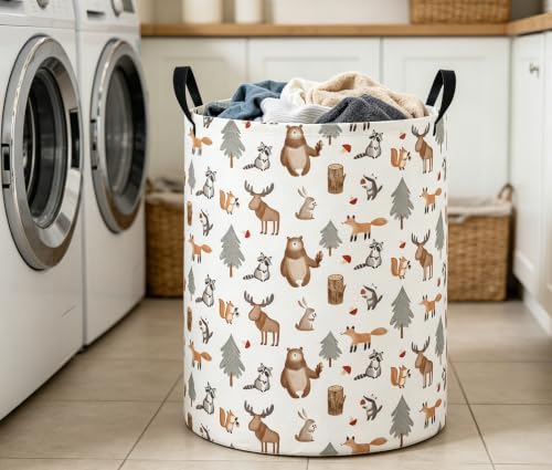 Image of Baby Laundry Basket Baby Nursery Hamper Kids Laundry Basket Toy Storage Bin for Boys Room Decor Gift Baskets for Bedroom Bathroom(Grey Animal)