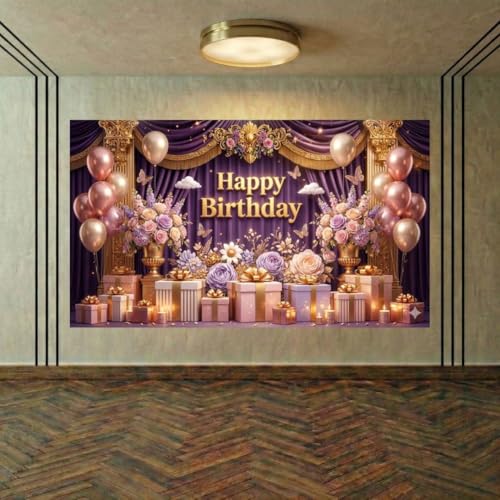 Image of Happy Birthday Theme Backdrop Banner 5x7 ft - Digital Print Cloth Background, Reusable Birthday Party Wall Decoration for Girls, Photo Booth & Stage Decor (BD 36)