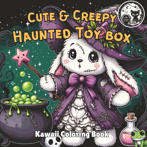 Cute & Creepy Haunted Toy Box Adorable Spooky Kawaii Coloring Book for Kids, Teens, and Adults: Gothic Coloring Pages with Black