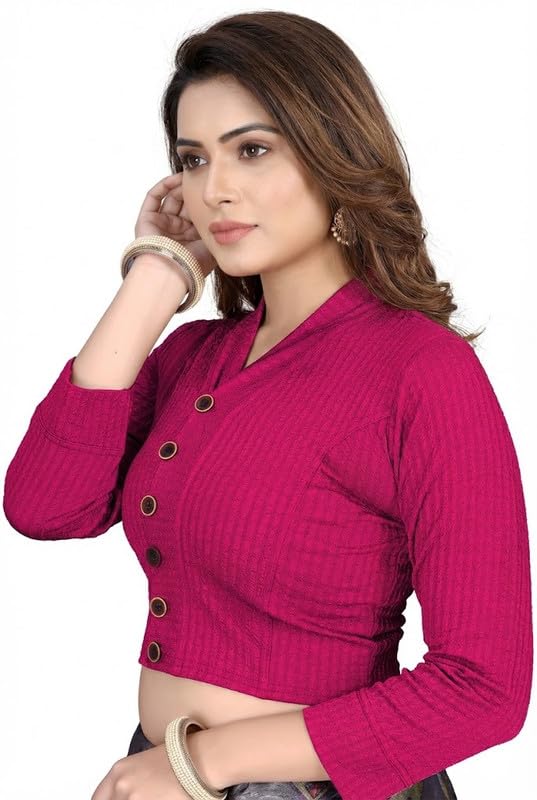 paarth enterprise V-Neck Stretchable Women Full Sleeve Cotton Blend Front Button Readymade Blouse-picture-28