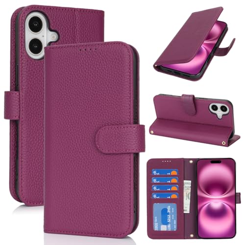 Etui portefeuille iPhone 16 Plus rose violet idéal pour voyager léger