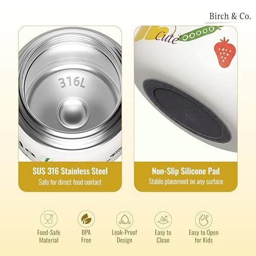 Image of Birch & Co. Baby Feeding Bowl and Spoon Set, Stainless Steel Food Bowls - 320ml, 304 Stainless Steel Baby Food Container with Double Wall Vacuum Insulation, BPA-Free Leak-Proof for School & Travel,Yellow