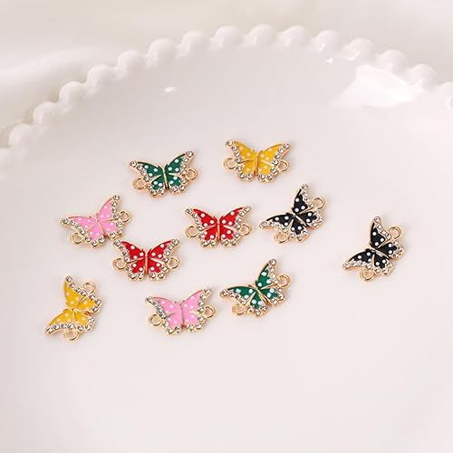 Miniatura 8 de Dijes de mariposa de colores mixtos, 40 piezas de diamantes de imitación, dije de mariposa de aleación para aretes, pulseras, collares, joyería DIY,