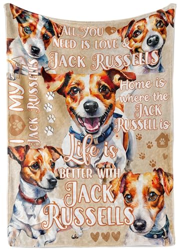 Huglanket Jack Russell Terrier Gifts for Women Jack Russell Flannel Blanket Throws for Dog Mom Dad Perfect for Birthday Christmas Thanksgiving 50 x 65