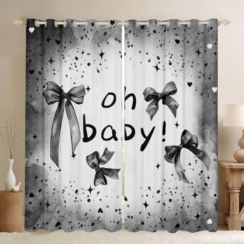 Homewish Rideau Occultant 117x137 cm Nœud Bébé Rideau Ruban Nœud Papillon Gris Rideaux Voilage Motif Cœur Romantique Voilage Fenetre Décor Anniversaire...