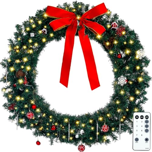 48 Inch Pre Lit Christmas Wreath with 150 LED Lights,