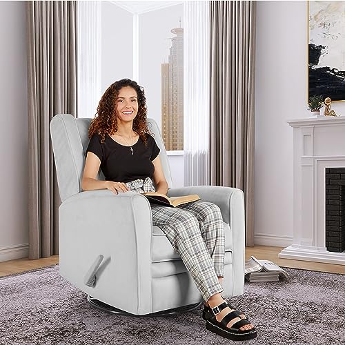 Evolur Linda Upholstered Plush Seating Swivel Glider, Rocker, Misty Grey #TOP1