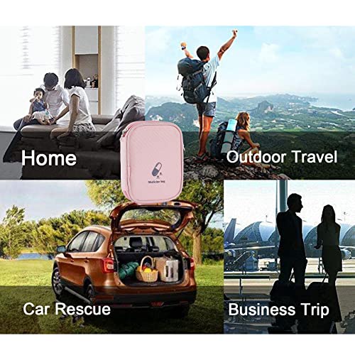Image of Small First Aid Bag Empty, Portable Travel Pill Bag Double Zipper First Aid Pouch with Handle for Family Outdoors Hiking Camping Car Office Workplace (Pink)
