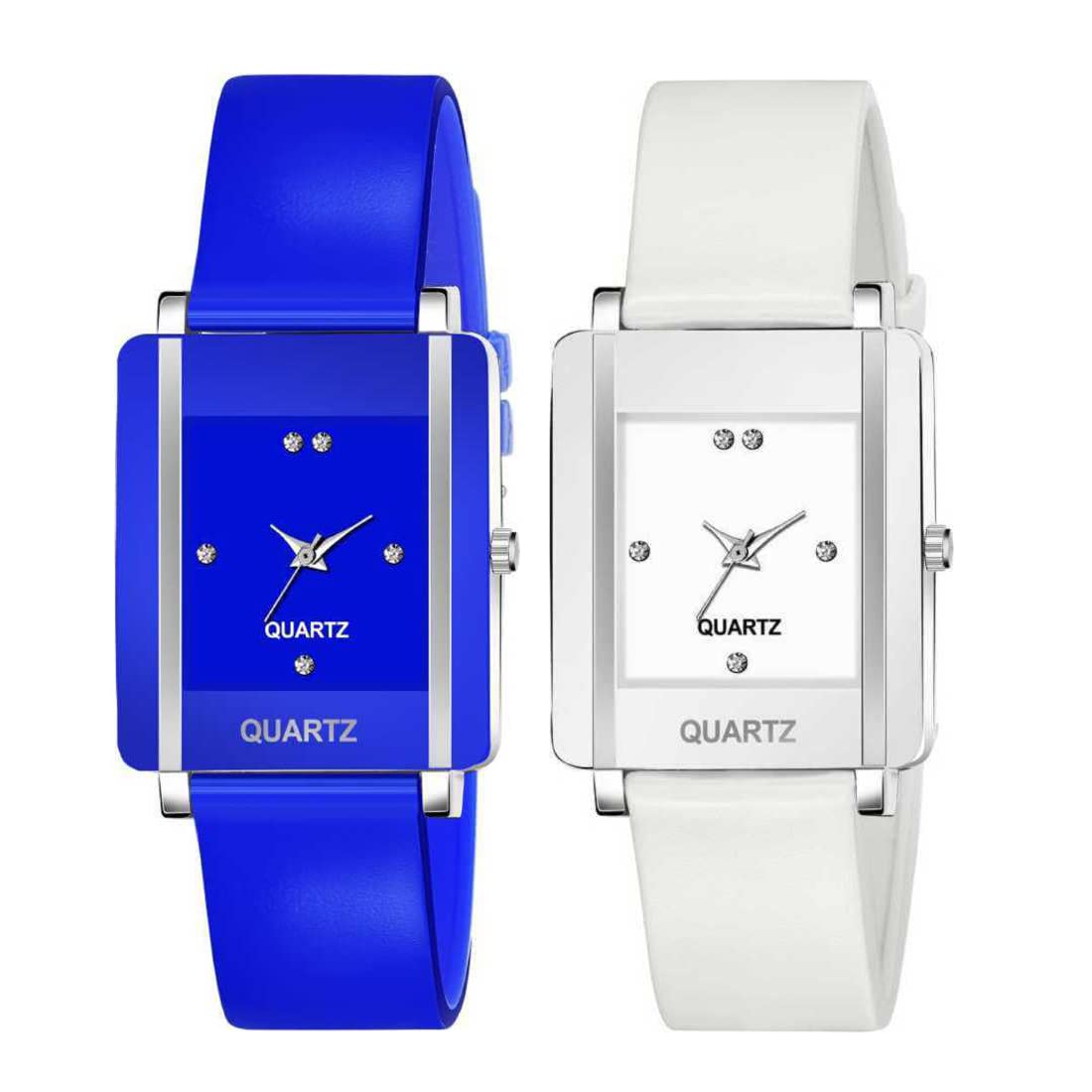 Goldenize fashion Quartz Analogue Rectangular Diamond Dial Women and Girls Combo Watch(Pack of 2) (White-Blue) (B09KBMQ6XJ) Amazon Price History, Amazon Price Tracker
