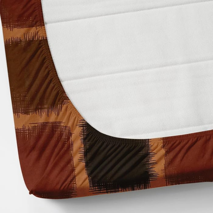 Image of King Size Fitted Bedsheet for Double Bed | 300 TC Cotton Feel Microfiber | All Around Elastic with 2 Frill Pillow Covers | Soft & Durable | (CoffeeBoxFrill, Fitted - Double72x72)