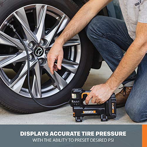 Image of WORX WX092L Cordless Tire Inflator Portable Air Compressor 20V 150 PSI | Digital Pressure Gauge, Auto Shut-Off, Battery & Charger Included, For Car Tires, Motorcycle & Balls, Bike Pump