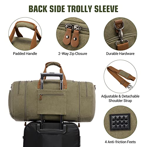 Image of Sucipi Canvas Travel Duffel Bag for Men, Weekend Overnight Bag with Shoe Compartment and Toiletry Bag, Carry-On for Airplanes, Green-1