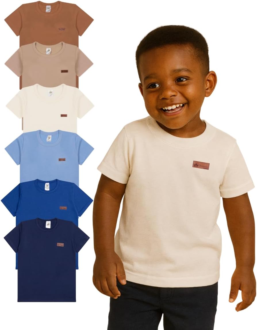 Kit Sortido 5 Camisetas Manga Curta Bebê Menino Básica Lisa Masculino Infantil Algodão