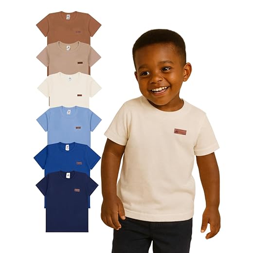 Kit Sortido 5 Camisetas Manga Curta Bebê Menino Básica Lisa Masculino Infantil Algodão