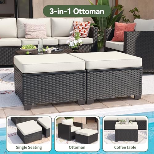 Aoxun 8 Piece Outdoor Patio Furniture Set 7 Seats, Outdoor Sectional with Thick Waterproof Cushions, Patio Conversation Sets for Garden,Backyard, Porch, Balcony, Deck, Black & Beige - Thumbnail 7