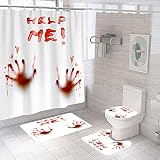 DDQTOUCH 4 PCS Halloween Horror Bloody Hands Shower Curtain Set, Scary Halloween Blood Hands Help Me